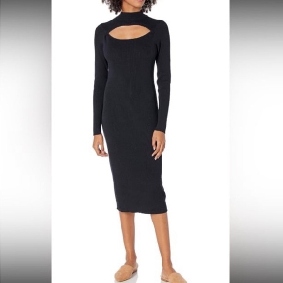 The Drop Women's  Black Chantal Midi Bodycon Fitted Cutout Rib Dress NWT size XL - Picture 1 of 11